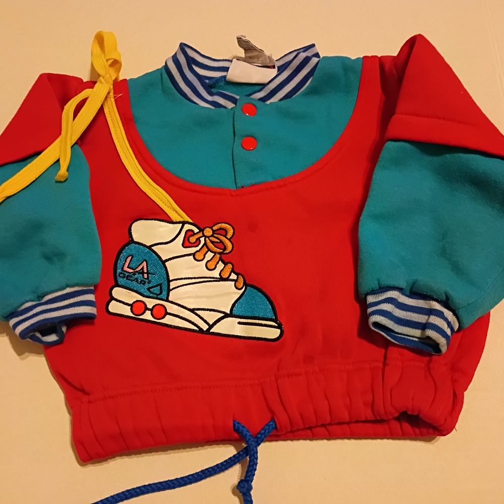 L.A. Gear Kids Red, Teal & Yellow Colorblock Hoodie Sweatshirt Vintage